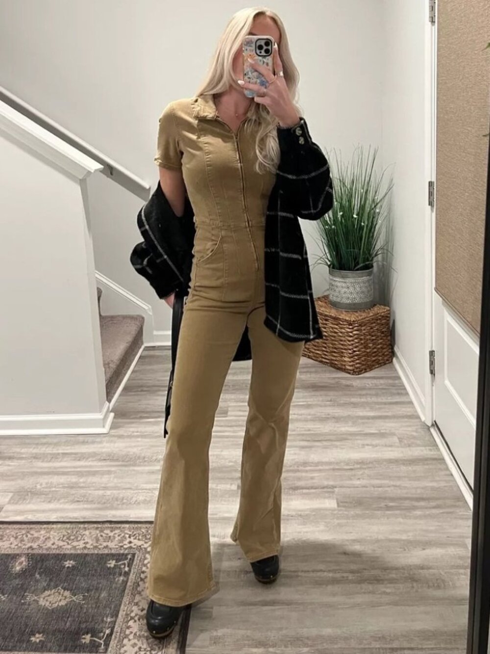 Free People, We The Free, Tan, Pier 17 Jayde Flare Jumpsuit, Size L